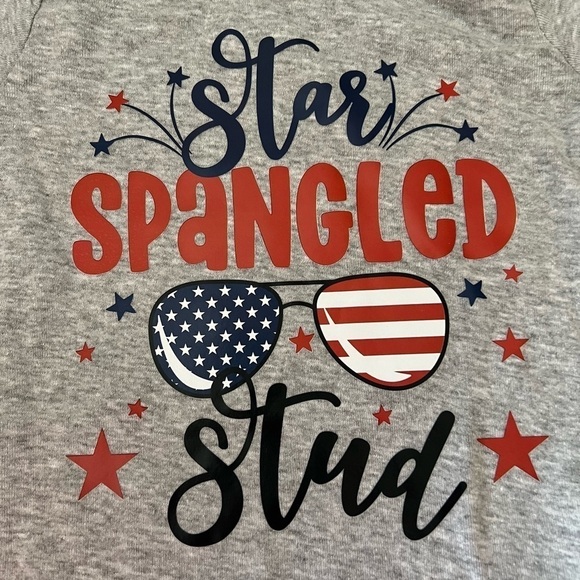 Hand pressed Star Spangled Stud Onesie size 12-18 misjudged pressed!  BN! - Picture 2 of 3